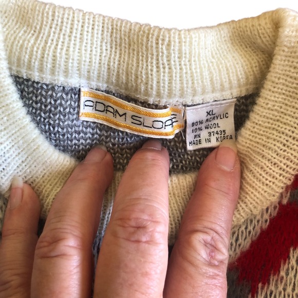 Vintage‎ Adam Slope Sweater Mens XL Striped Geometric Knit Short Sleeve - Picture 5 of 5